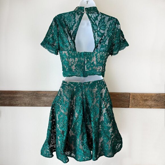 My Michelle Green Sequin 2 Piece Cocktail Dress Prom Lace 11